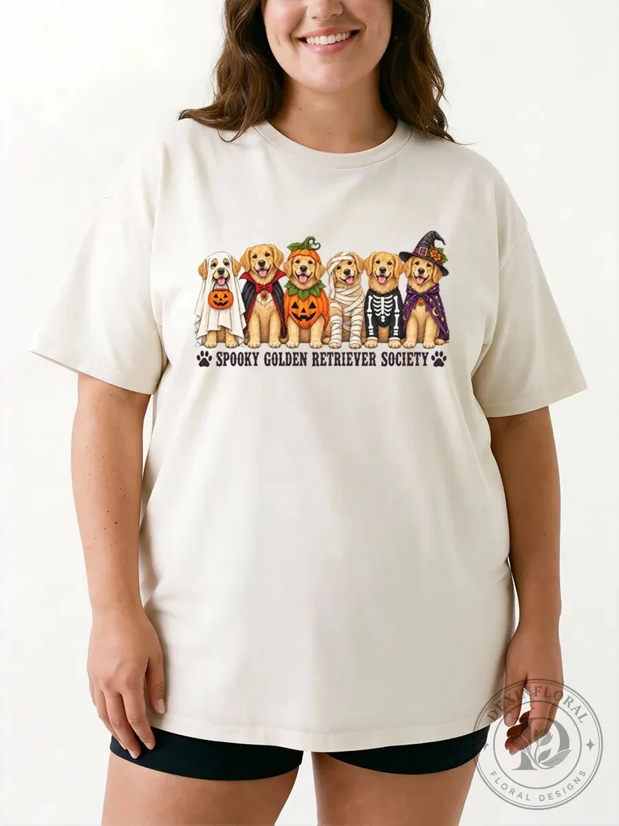 Golden Retriever Halloween Graphic Tee Spooky Society Dog Lover T-Shirt