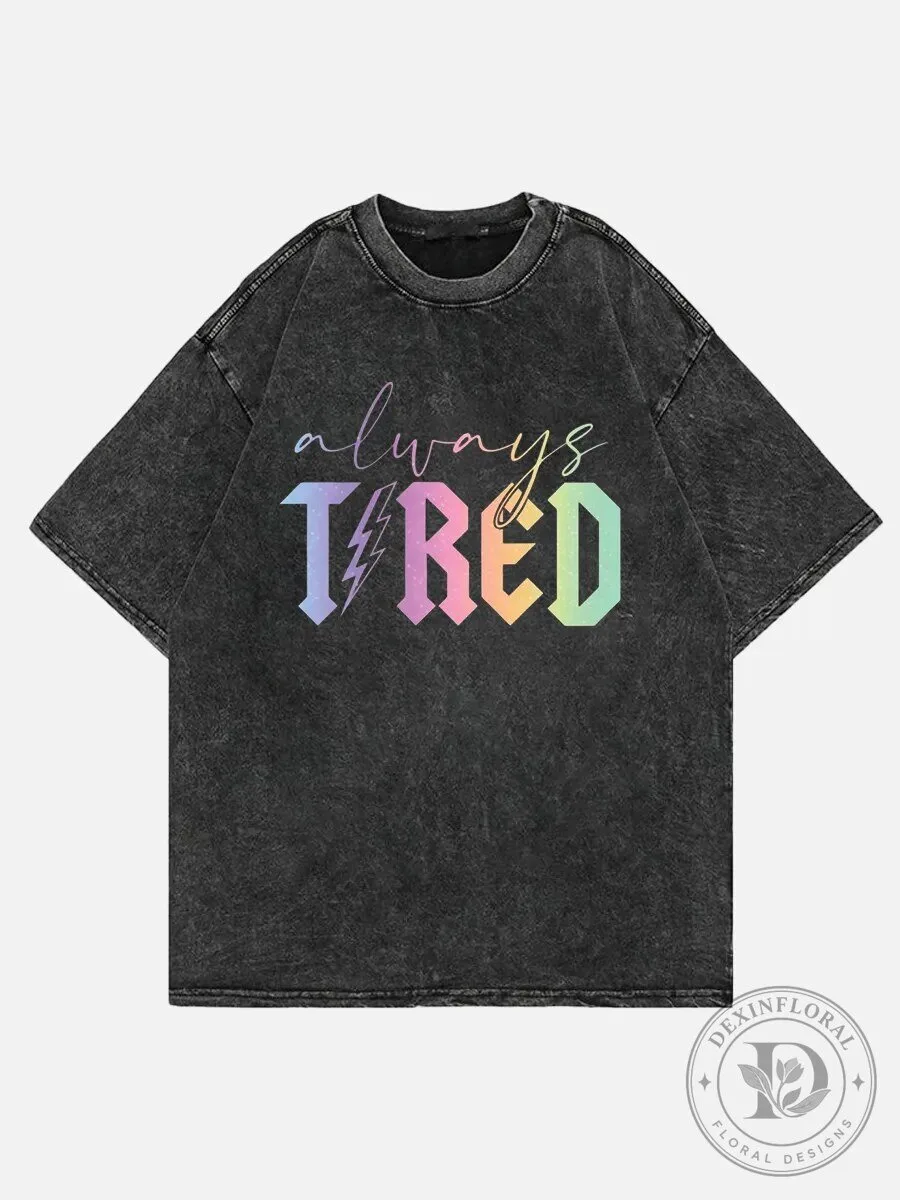 Always Tired Lightning Bolt Washed Black Cotton T-Shirt