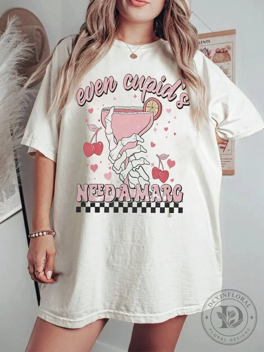 Even Cupid Needs A Margarita Skeleton Hand Cocktail Valentine's Day T-Shirt