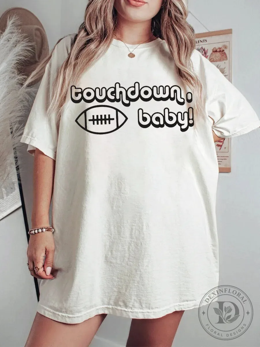 Touchdown Baby Football Game Day Graphic Oversized T-Shirt for Women