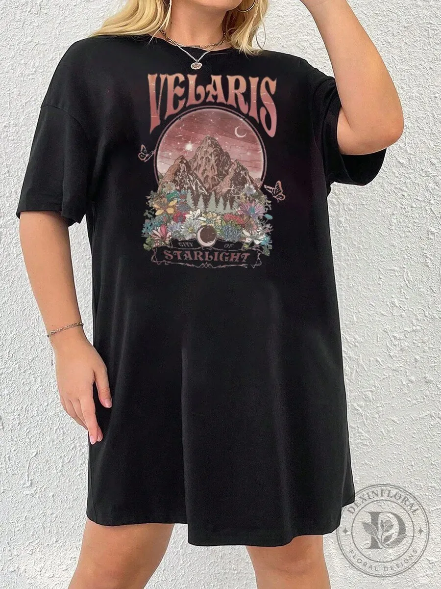 Velaris City Of Starlight Mountain Landscape Graphic Short Sleeve T-Shirt Dress