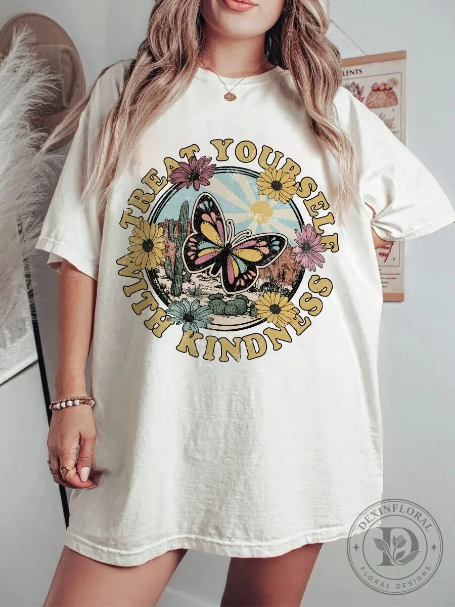 Treat Yourself With Kindness Butterfly Desert Vintage Graphic T-Shirt