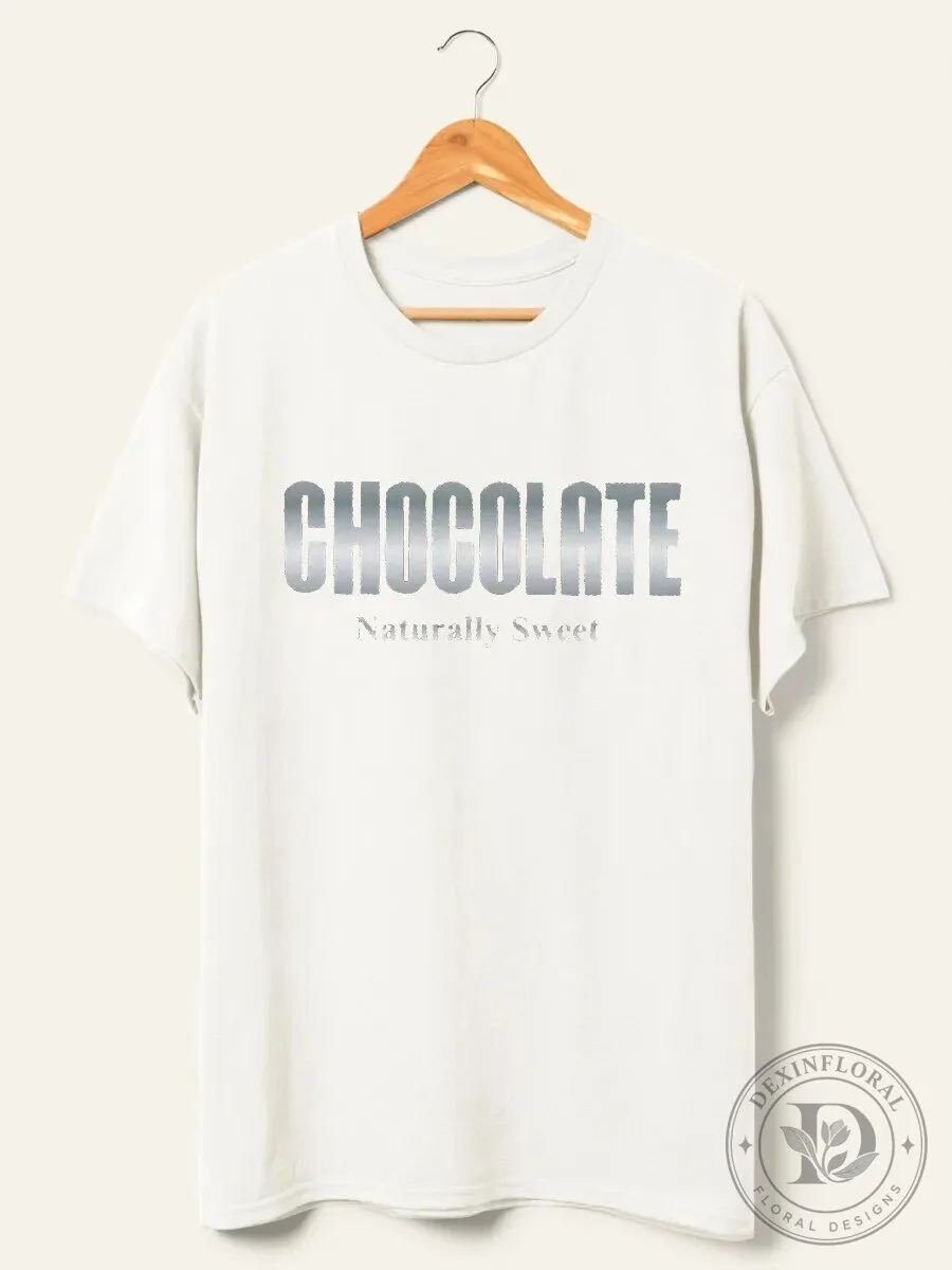 Chocolate Naturally Sweet Silver Foil Print White Graphic T-Shirt